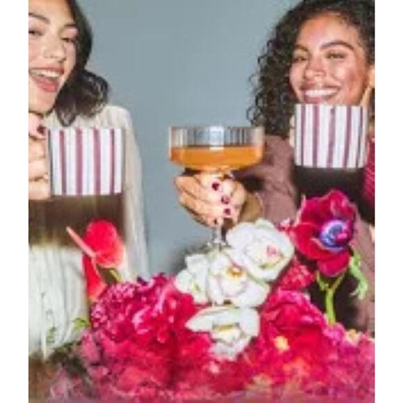 Noon & Moon Cherry Lacquer Mugs Coffee Cups Red White Stripe Set of 2 $76 NEW! - Picture 4 of 4